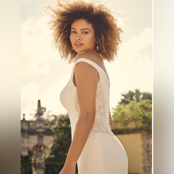 Bevan by Maggie Sottero, Ivory with Pewter Accent, Crepe Wedding Dress - Picture 2 of 11